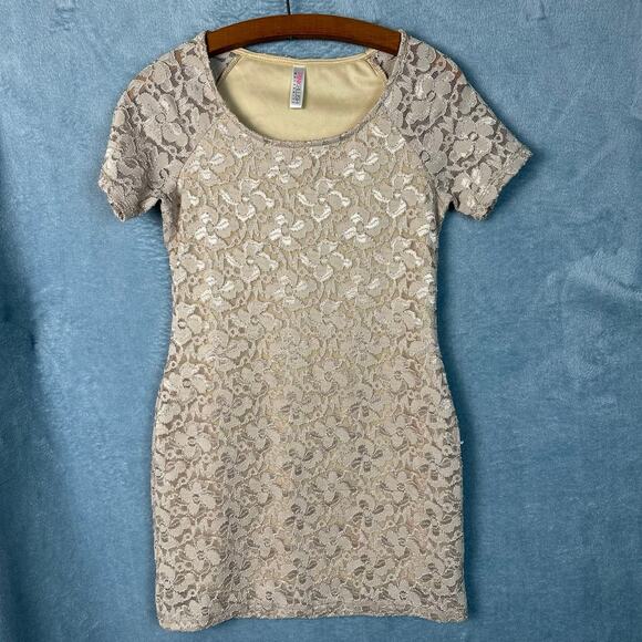 PinkBlush Maternity Women Cocktail Floral Lace Sheath Dress Cream Bodycon Medium - Picture 1 of 4